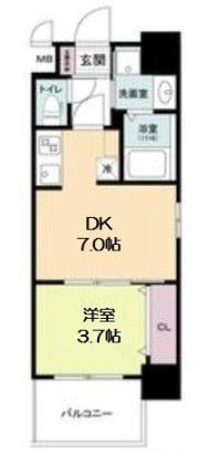 プライマル南森町パークビュー(1DK/8階)の間取り写真