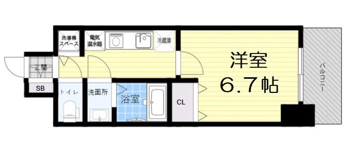 LAV心斎橋ウエスト(1K/4階)の間取り写真