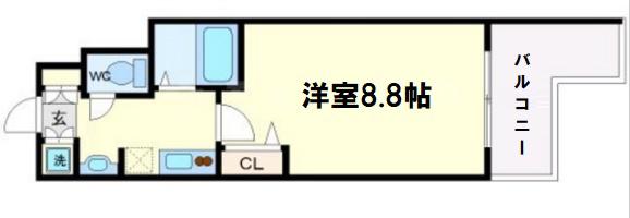 ディナスティ松屋町Ⅱ(1K/3階)の間取り写真