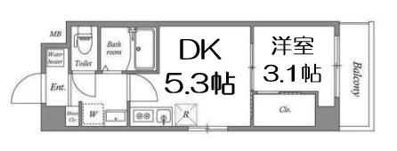 SERENITE-04(1DK/11階)の間取り写真