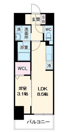 ALIVIS九条(1LDK/14階)の間取り写真