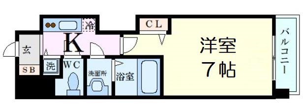 プレサンス谷町キャトル(1K/14階)の間取り写真