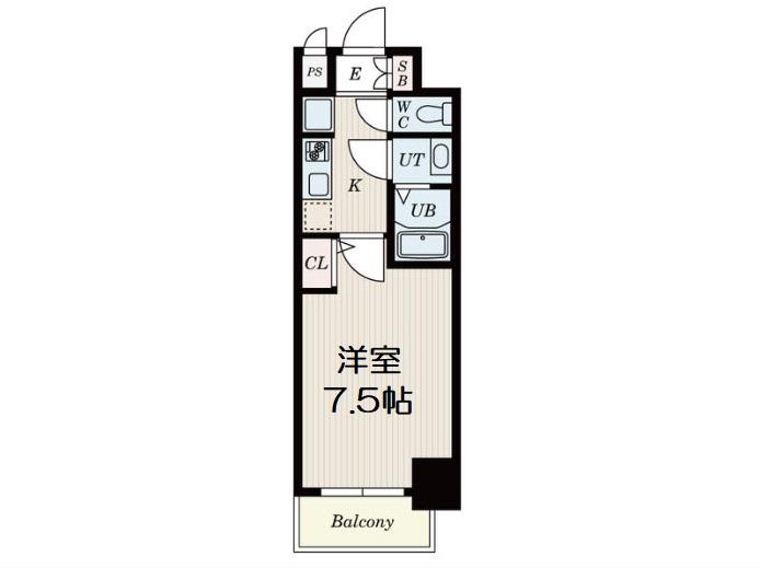 RAINBOW COURT 南堀江(1K/7階)の間取り写真