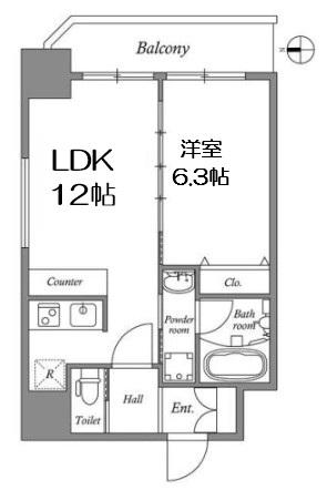 スプランディッド安土町(1LDK/11階)の間取り写真