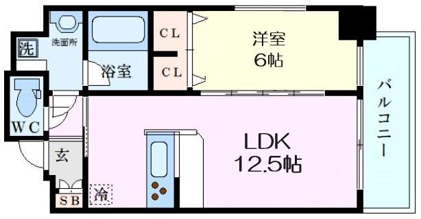 ラクラス本町東(1LDK/6階)の間取り写真