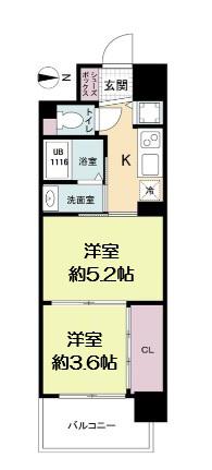 セレニテ心斎橋グランデ(2K/4階)の間取り写真