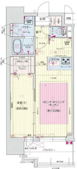 プレサンス新町ウィズ ジョイ(1LDK/3階)の間取り写真