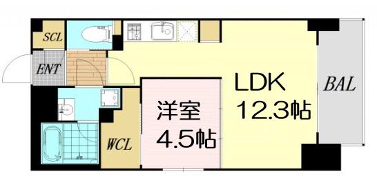 ネットフローラ梅田北(1LDK/2階)の間取り写真