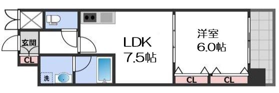 ジューム南船場(1DK/3階)の間取り写真