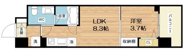 アーバネックス難波ウエスト(1LDK/12階)の間取り写真
