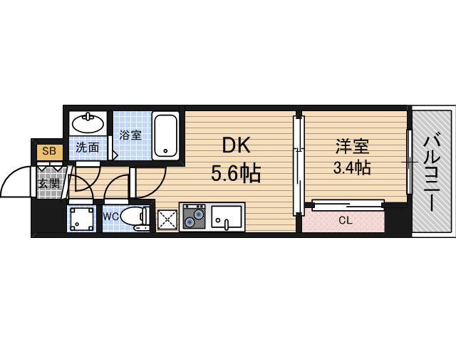 セレニテ新大阪カルム(1DK/14階)の間取り写真