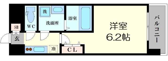 エスリードレジデンス大阪難波(1K/13階)の間取り写真