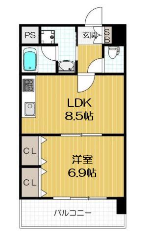 サザンパークス(1LDK/6階)の間取り写真