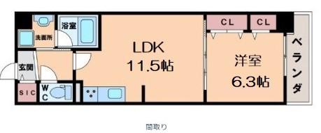 グランセジュール大国町(1LDK/4階)の間取り写真