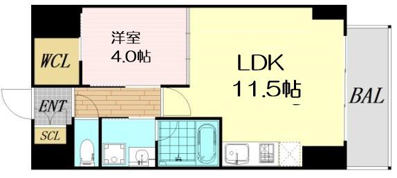 VINOプレジオ本町(1LDK/10階)の間取り写真