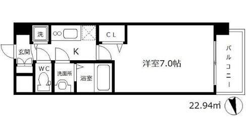 メインステージ大阪福島(1K/2階)の間取り写真