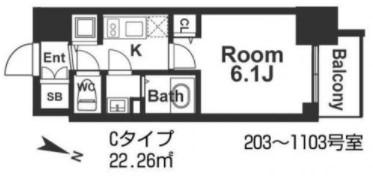メインステージ京町堀(1K/6階)の間取り写真