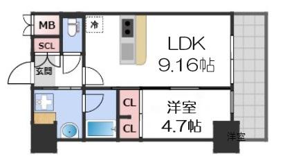 プレジオ恵美須(1LDK/12階)の間取り写真