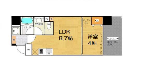 ブエナビスタ上町(1LDK/3階)の間取り写真