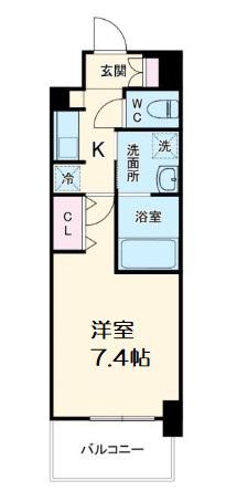 ミュプレ北浜(1K/1階)の間取り写真