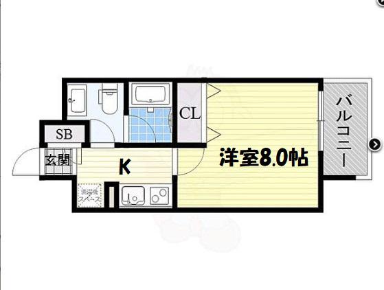 ディオレ・クレスト東心斎橋(1K/9階)の間取り写真