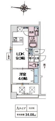 スプランディッド新大阪VIII(1LDK/9階)の間取り写真
