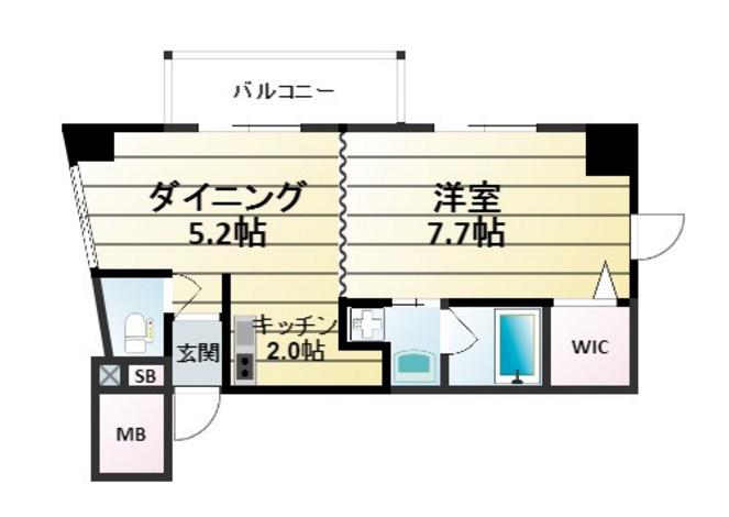 カーサ セレーネ(1DK/8階)の間取り写真