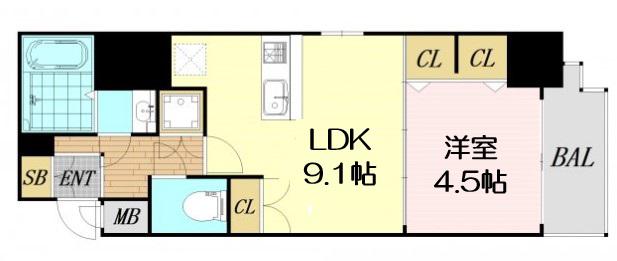 LA DOUCEUR梅田イースト(1LDK/9階)の間取り写真