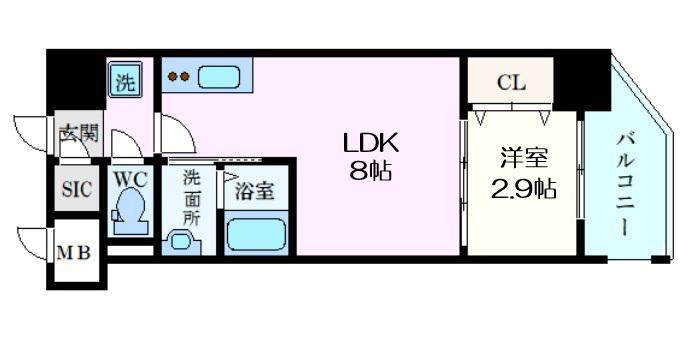 プライムアーバン南森町(1LDK/3階)の間取り写真