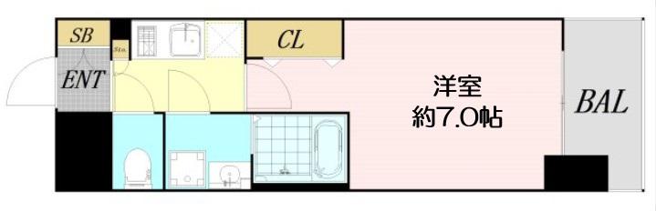 ファーストフィオーレ新町ファジスタ(1K/7階)の間取り写真