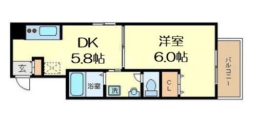 GALLERY谷町(1DK/3階)の間取り写真