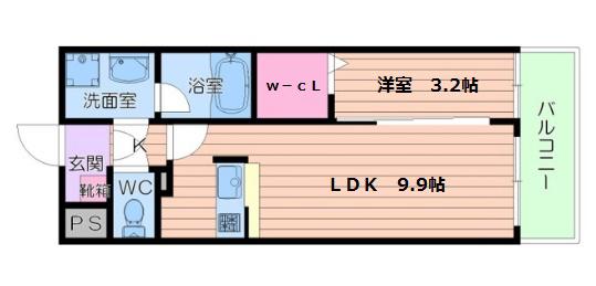 エクセルシア天神橋(1LDK/2階)の間取り写真
