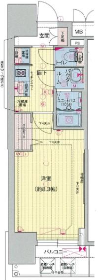プレサンス心斎橋ソレイユ(1K/12階)の間取り写真