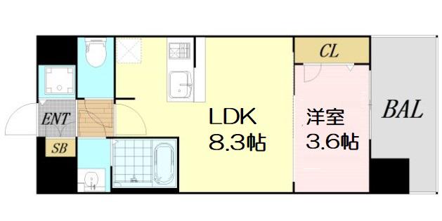スワンズシティ大阪エスクレア(1LDK/9階)の間取り写真