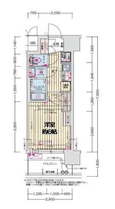 プレリスNEO大阪十三エルヴィオン(1K/9階)の間取り写真