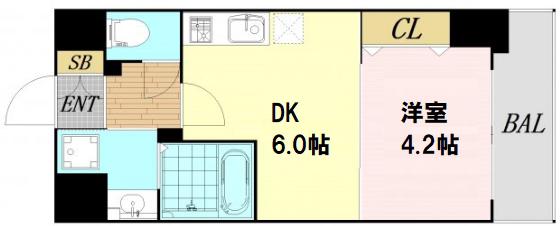 S-RESIDENCE阿波座ウエスト(1DK/12階)の間取り写真