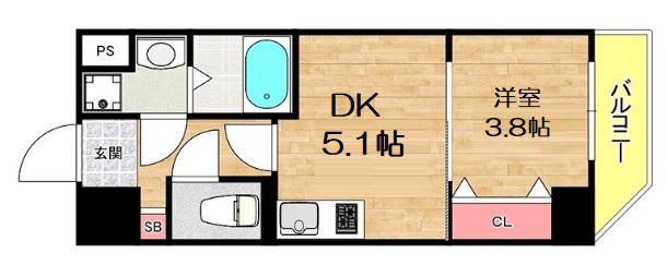 ARCA九条(1DK/10階)の間取り写真