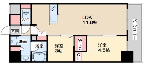 アーバネックス南森町ウエスト(2LDK/2階)の間取り写真