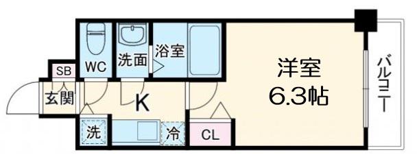 プレサンス扇町駅前(1K/3階)の間取り写真