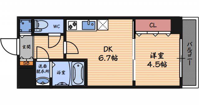 ONE ROOF FLAT FUKUSHIMA(1DK/6階)の間取り写真