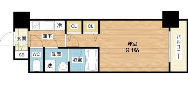 セイル淀屋橋(1K/14階)の間取り写真