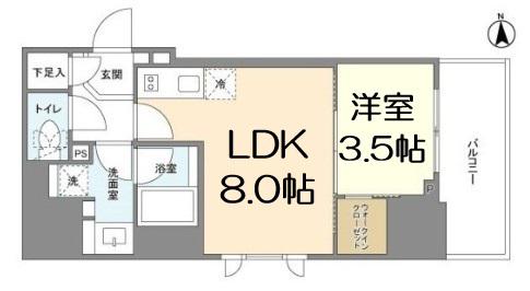 ルフォンプログレ堺筋本町タワーレジデンス(1DK/14階)の間取り写真