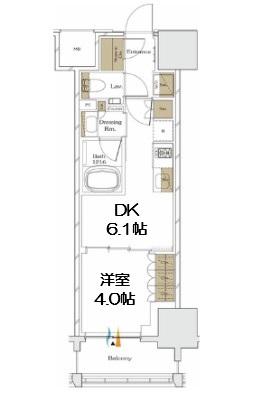 ザ・パークハビオ谷町六丁目クロス(1DK/8階)の間取り写真