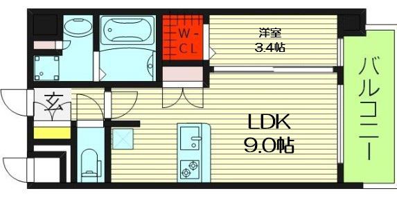 プレリス鶴見緑地グランガーデリア(1LDK/2階)の間取り写真