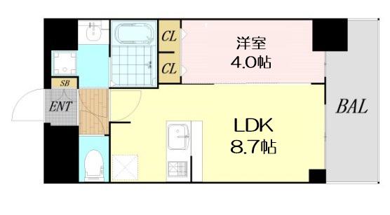 プレリス北巽駅前ラバルス(1LDK/8階)の間取り写真