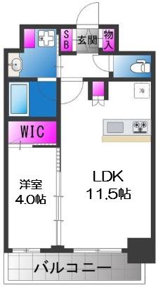 プレリス大阪今里サヴィア(1LDK/13階)の間取り写真