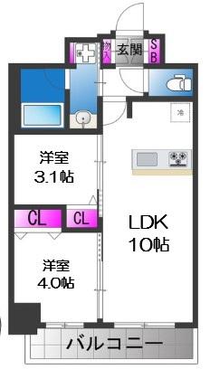 プレリス大阪今里サヴィア(2LDK/14階)の間取り写真