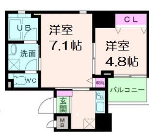 アモーレ本町ウエスト(2K/5階)の間取り写真