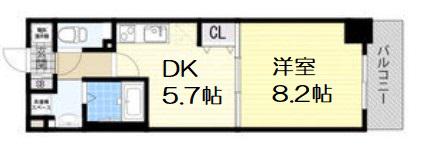 アーバンステージ安堂寺Ⅰ (1DK/9階)の間取り写真