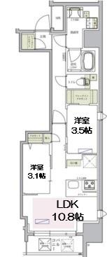アーバネックス堺筋本町(2LDK/15階)の間取り写真